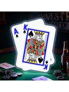 Poker Neon Sign Dimmable UV Printed Playing Cards LED Light Poker Theme Neon